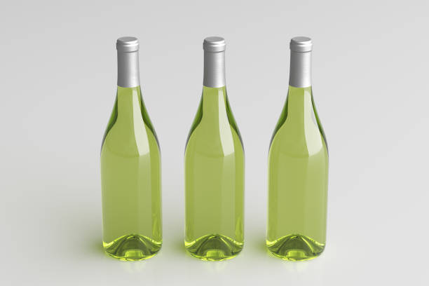 istock Three white wine bottle 750ml mock up on white background. 1308064560