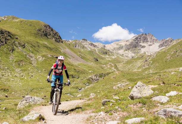istock Mountainbiking on Engadin´s single trails, Switzerland. 1308074882