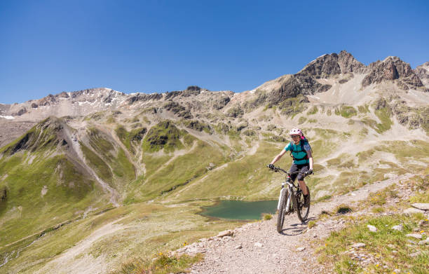 istock Mountainbiking at Suvretta Pass, Switzerland. 1308075014
