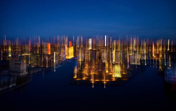 istock Abstract image of harbor at night 1308075019
