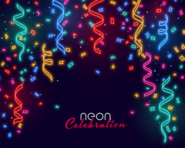 ilustrações, clipart, desenhos animados e ícones de celebração caindo confete em neon cores de fundo - dazzle