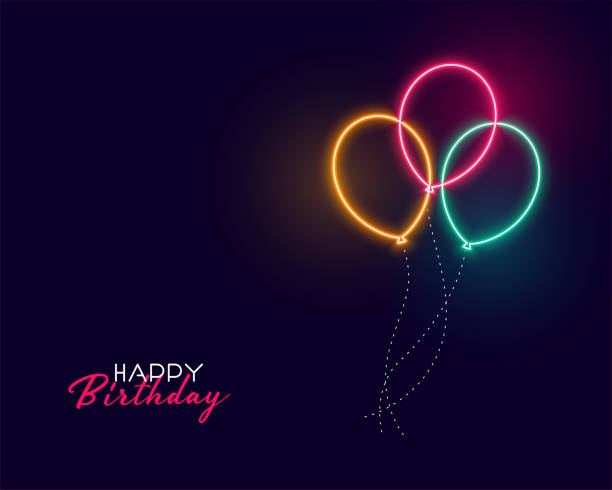 ilustrações, clipart, desenhos animados e ícones de bonito feliz aniversário neon balões fundo - dazzle