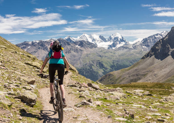 istock Mountainbike downhill from Suvretta Pass, Switzerland. 1308075358