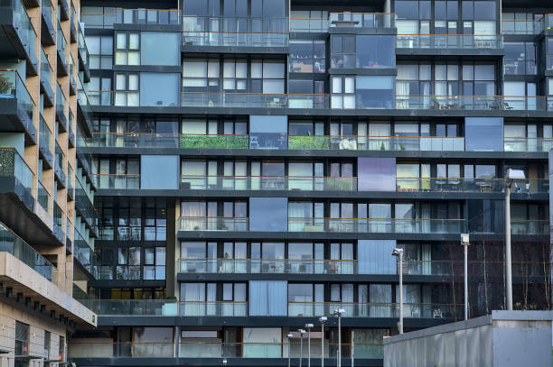 Modern glass residential building of apartment complex ofOne Beacon, Beacon Court, Sandyford, Dublin stock photo