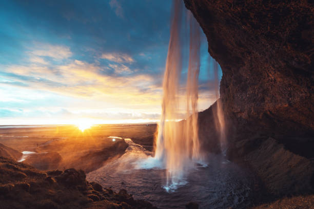 istock Seljalandsfoss waterfall at sunset, Iceland 1308077559
