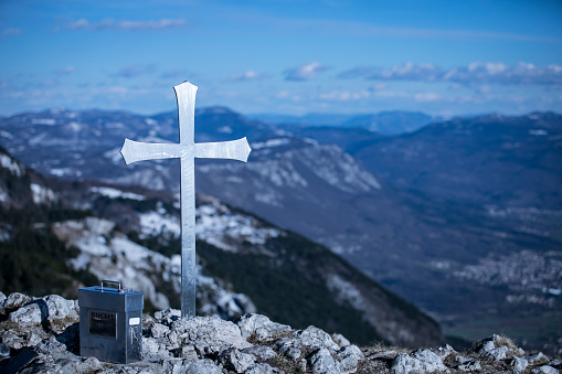 Christian Cross on Top of a Hill Above Vipava Valley in Slovenia.