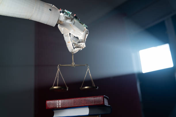 The Top 10 Ethical Concerns in AI and How You Can Address Them 4 robotic hand holding scales of justice on holy bible