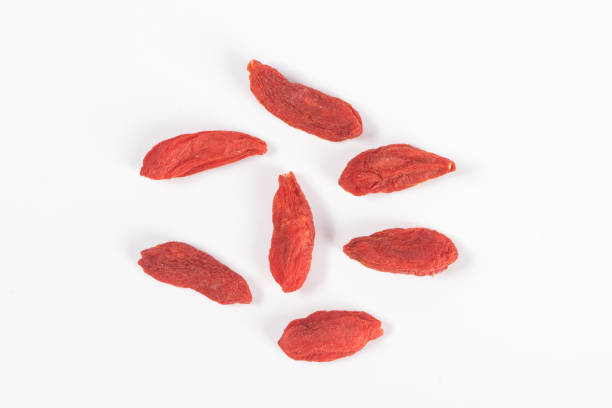 dried Chinese wolfberries isolated on white background, top view