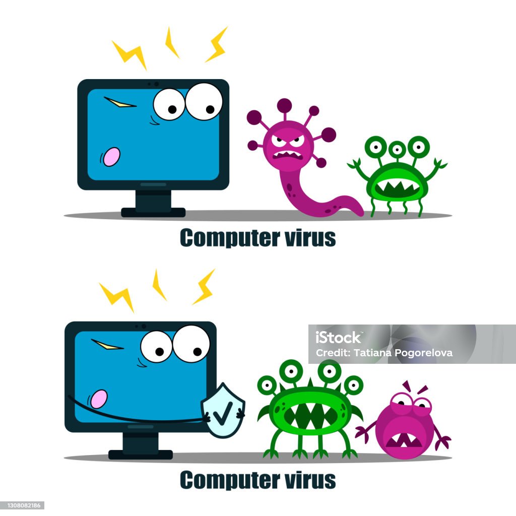 Virus Computer 2d A Computer Virus Attacks A Laptop Or Computer Vector Illustration ...