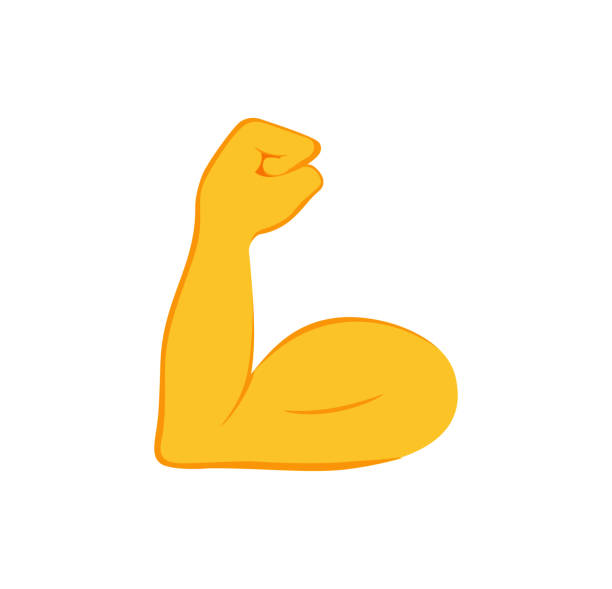 bizeps vektor isoliert emoji geste flache illustration. muskel-emoticon. - muskulös stock-grafiken, -clipart, -cartoons und -symbole