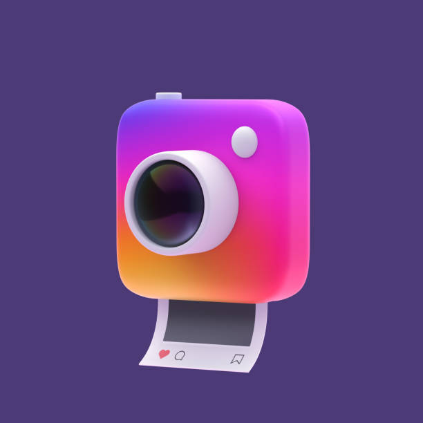 3d simple rainbow snapshot camera with lens on pastel background with clear shadow. Isolated hight quality 3d illustration. 3d render colorfull icon.