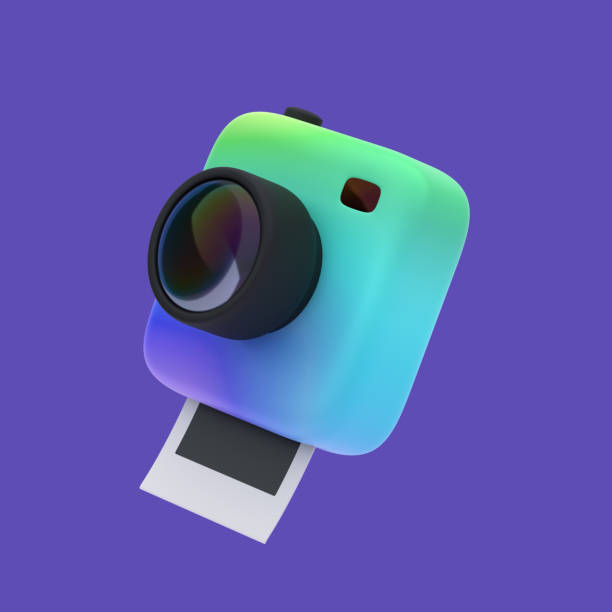 istock 3d simple rainbow snapshot camera with lens on pastel background with clear shadow. Isolated hight quality 3d illustration. 1308083672