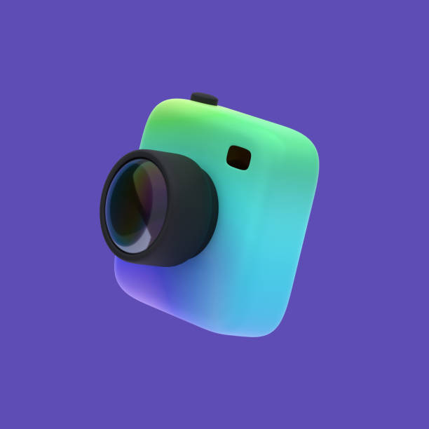istock 3d simple rainbow snapshot camera with lens on pastel background with clear shadow. Isolated hight quality 3d illustration. 1308083683