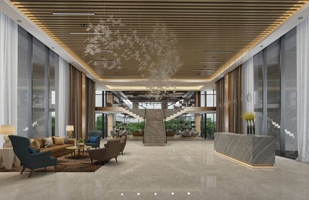 istock 3d render of luxury hotel reception and lobby 1308085275
