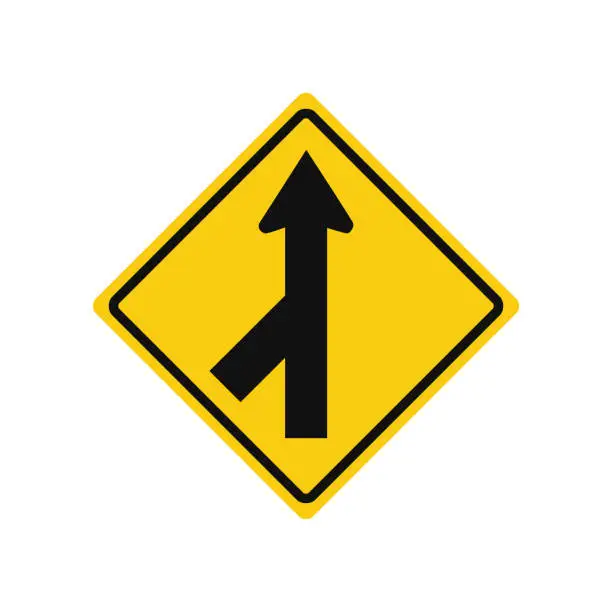 Vector illustration of Rhomboid traffic signal in yellow and black, isolated on white background. Warning of merging traffic from the left