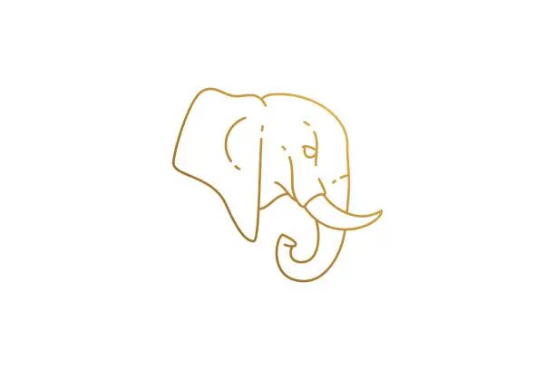 Vector illustration of Elephant head side view silhouette linear vector illustration