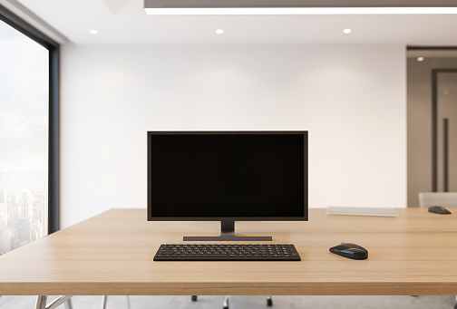 Modern office interior with blank monitor. copy space for designers. render