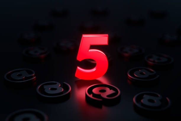 istock Red Number Five Glowing Amid Black At Symbols On Black Background 1308091730