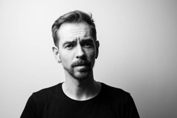 istock Portrait of a sad man. Black and white. 1308091787