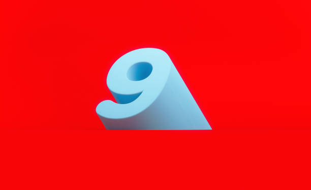 Blue number nine sitting on blue background. Horizontal composition with copy space.