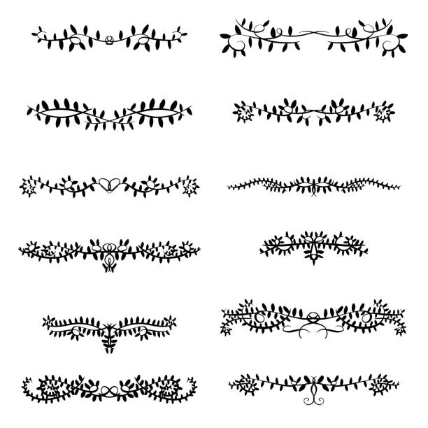 ilustrações, clipart, desenhos animados e ícones de florescimentos, fronteiras e linhas decorativas para ilustração vetorial do dia dos namorados ou casamentos - underline scroll shape decoration single line