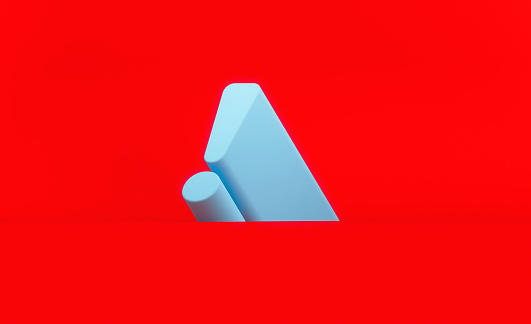 Blue exclamation point sitting on red background. Horizontal composition with copy space. Warning concept.