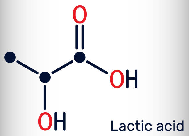 milchsäure, laktat, milchzucker, c3h6o3 molekül. es ist lebensmittelzusatzstoff e270 und alpha-hydroxysäure aha. skelettchemische formel - milchsäure stock-grafiken, -clipart, -cartoons und -symbole