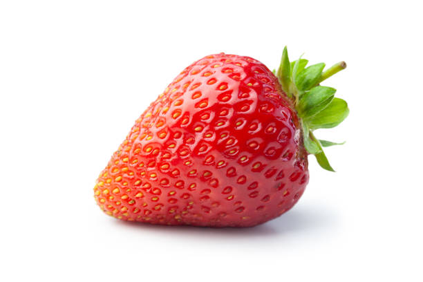 istock Red ripe juicy strawberry on a white background 1308097503