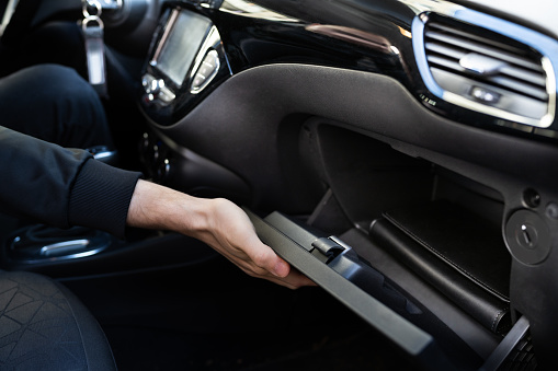 Open Car Glove Compartment Box With Documents