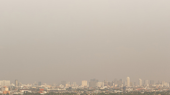 Bangkok city and skyscape with smog and polluted air pollution from particle PM2.5