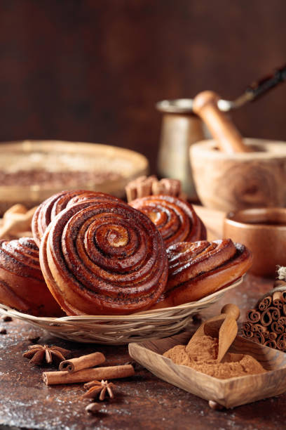 istock Freshly baked sweet cinnamon buns. 1308100927