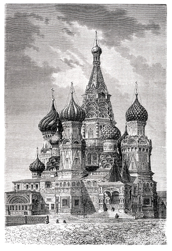 The Cathedral of Vasily the Blessed commonly known as Saint Basil's Cathedral, is an Orthodox church in Red Square of Moscow, and is one of the most popular cultural symbols of Russia.
It was built from 1555 to 1561
Original edition from my own archive
Source : Tour du monde 186
Drawing : E.Thérond - C. Laplante