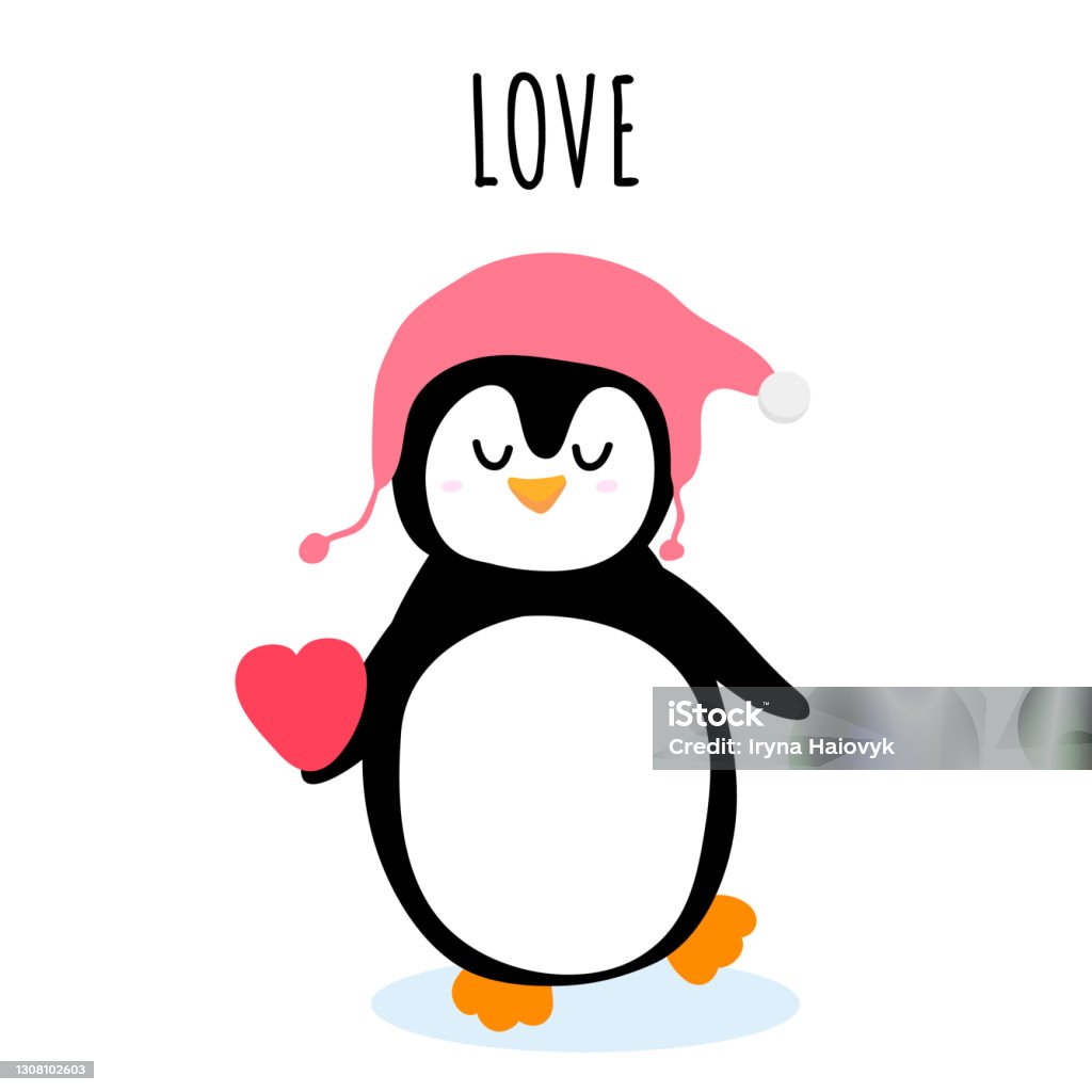 Chú Chim Cánh Cụt Hạnh Phúc Dễ Thương Trong Chiếc Mũ Dệt Kim Màu ...