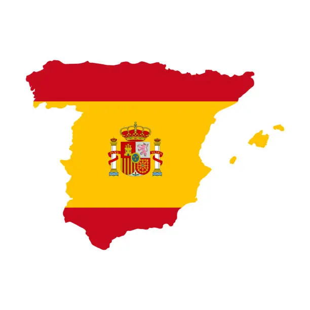 Vector illustration of Spain flag map icon. Spain logo isolated on white background. Spain map print for T-shirt, typography. Vector illustration