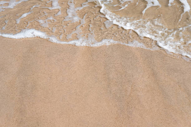 istock Close-up of wave on sandy beach with copy space for your text, top view background. 1308104774