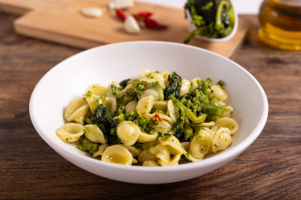 Orecchiette pasta with green turnips.