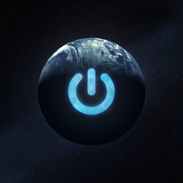istock Power button on Earth planet in outer space. Elements of this image furnished by NASA. 1308107601