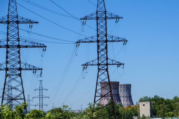 istock Electric supply sky metal industrial. voltage 1308107887