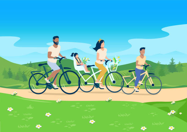 自転車で家族 - women cycling bicycle father点のイラスト素材／クリップアート素材／マンガ素材／アイコン素材