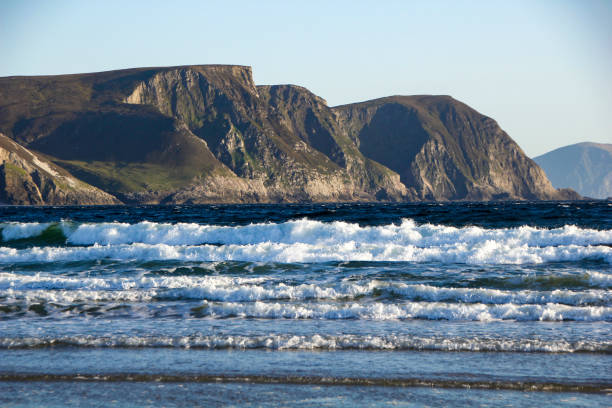 Waves crashing on Keel Beach on a stormy day, Achill Island, County Mayo, Ireland