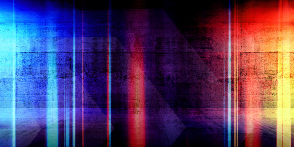 Abstract background texture with colorful glowing blurred lines over dark concrete background