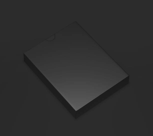 istock Black Flat Carton cardboard Box Mockup, Software Box, package, container, 3d rendering isolated on dark background 1308110460