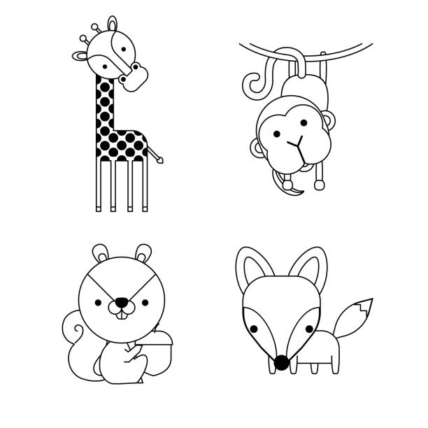 Outlined Cute Simple Cartoon Animals Monkey Giraffe Squirrel Fox Great For Designing Baby Clothes Stock Illustration - Download Image Now - iStock Outlined Cute Simple Cartoon Animals Monkey Giraffe Squirrel Fox Great For Designing Baby Clothes Stock Illustration - Download Image Now - iStock