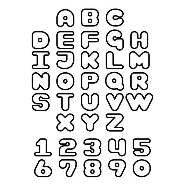 illustrazioni stock, clip art, cartoni animati e icone di tendenza di alfabeto contorno nero impostato su sfondo bianco - numerics