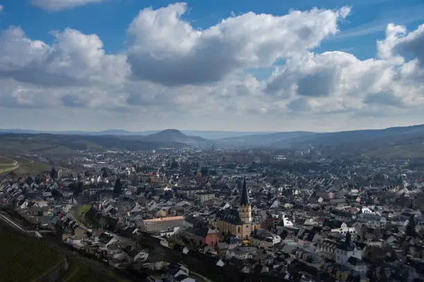 The view from above of the town of Bad Neuenahr Ahrweiler, Germany
