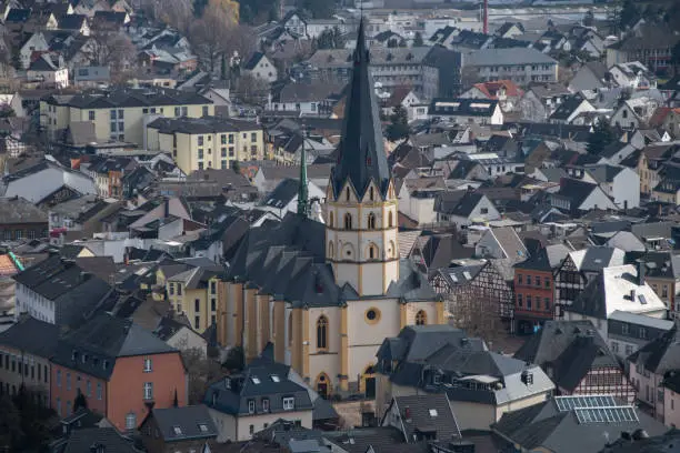 The view from above of the St. Laurentius Church in Bad Neuenahr-Ahrweiler, Germany