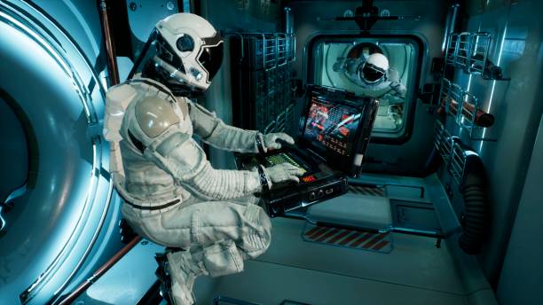 istock An astronaut in a spaceship is watching through a porthole for an alien, unexplored planet. 3D Rendering. 1308121460
