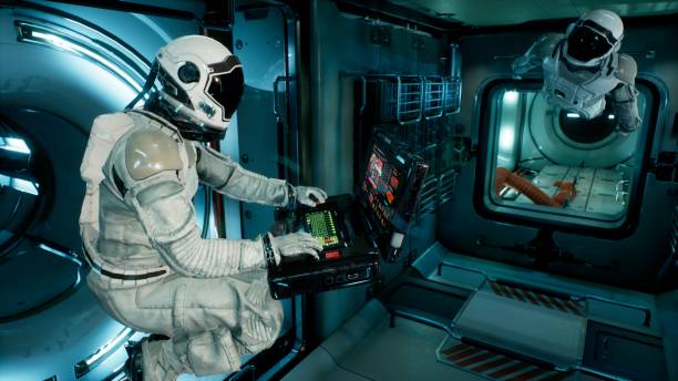 istock An astronaut in a spaceship is watching through a porthole for an alien, unexplored planet. 3D Rendering. 1308121463