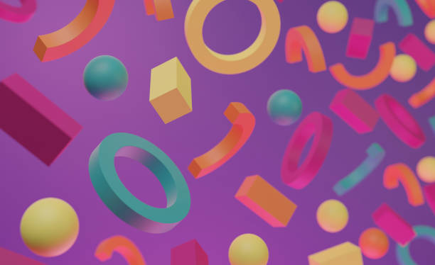 istock Close-up Bright neon 3D background with different simple multicolored geometric shapes. 3d illustration in memphis style 80s 1308125241