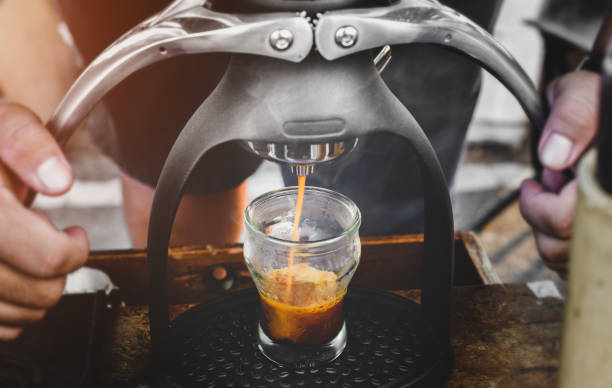 Handmade Rok coffee maker espresso shot.